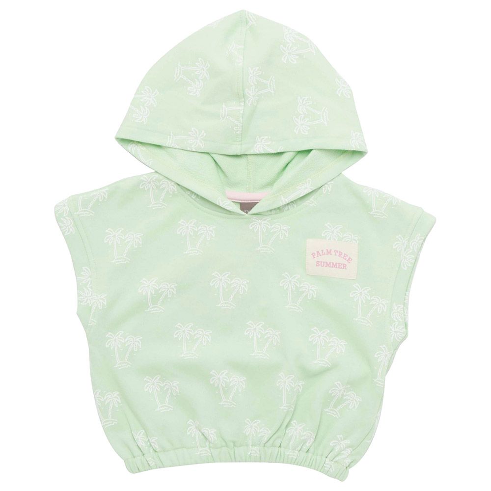 Little Kangaroos - Girl Sleeveless Hooded Tropical Print T-Shirt - Mint