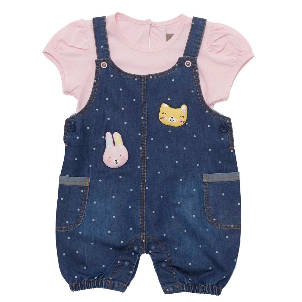 Little Kangaroos - 2pc-Set - Baby Girl Dungaree & T-Shirt - Pink/Blue