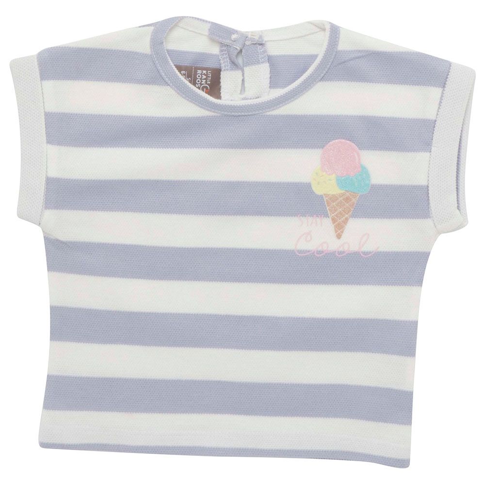 Little Kangaroos - Baby Girl Round Neck Striped T-Shirt - Lilac/White