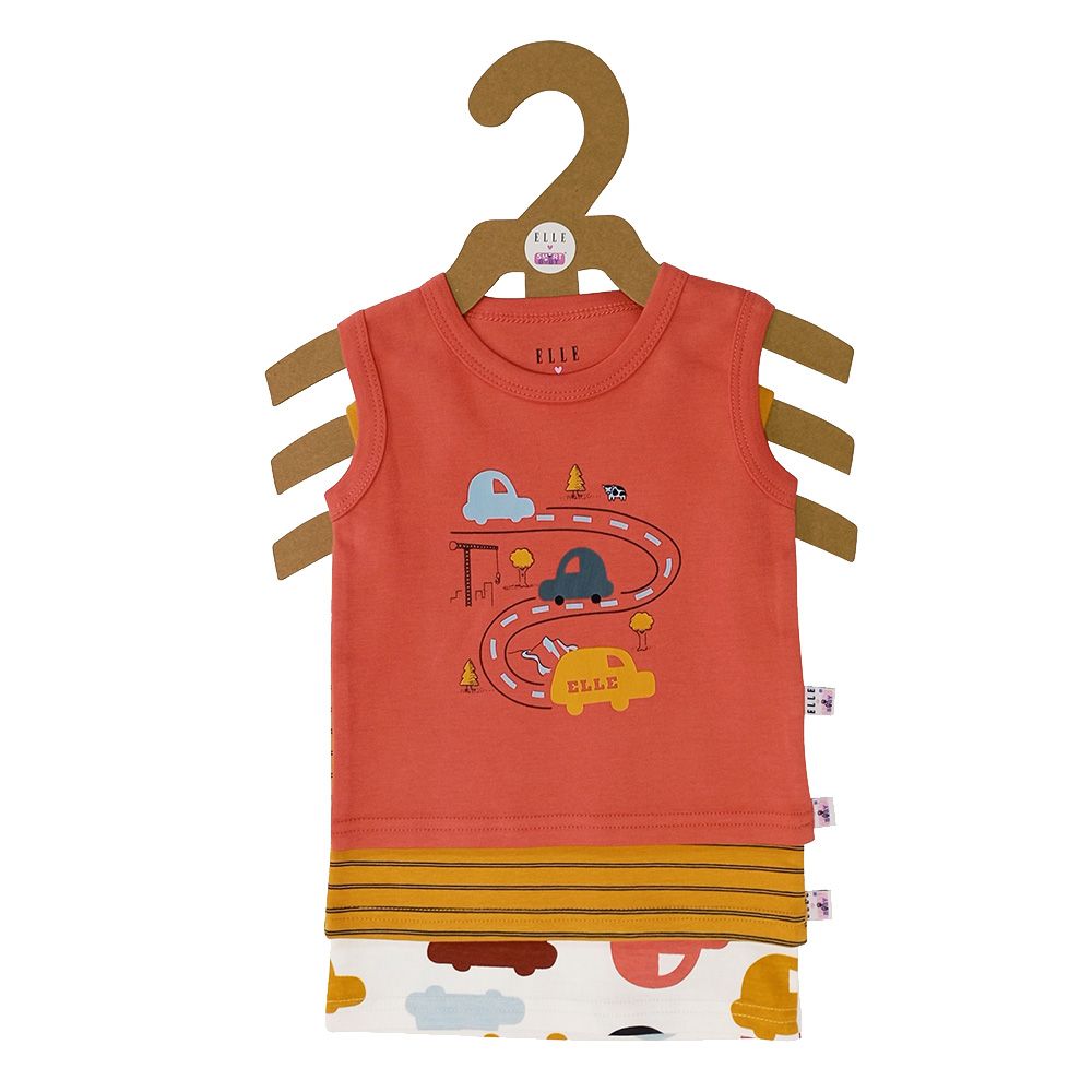 Smart Baby - 3pc-Set - Baby Boy Sando - Orange