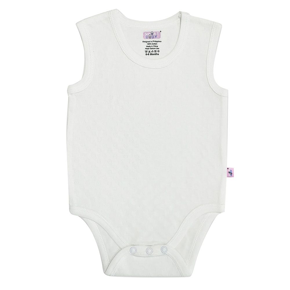 Smart Baby - Baby Boy Sleeveless Eyelet Pattern Bodysuit - White