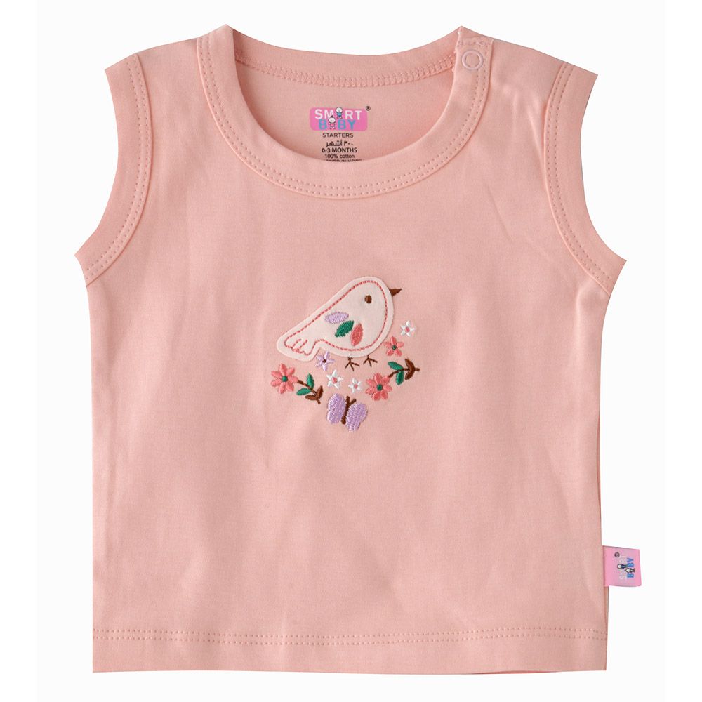 Smart Baby - Baby Girl Bird Embroidery Sleeveless Vest - Pink