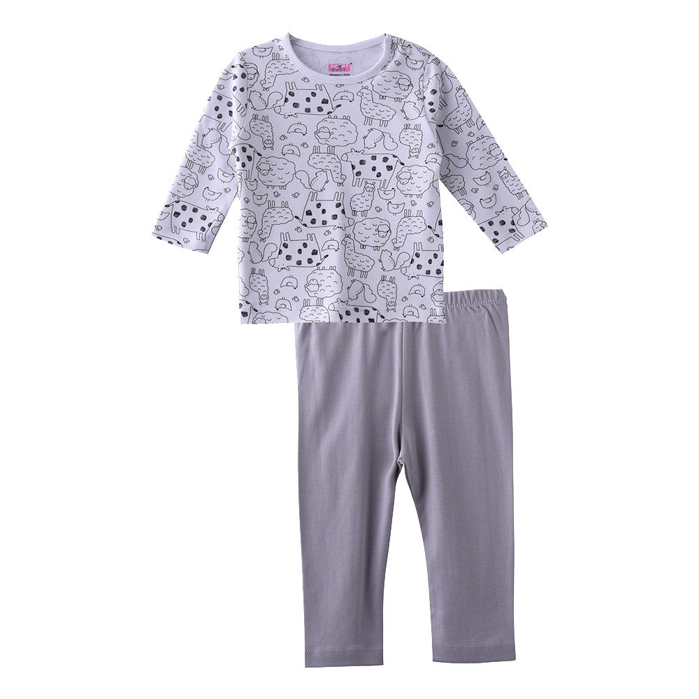 Smart Baby - 2pc-Set - Baby Boy Full Sleeve T-Shirt And Pyjama - Grey