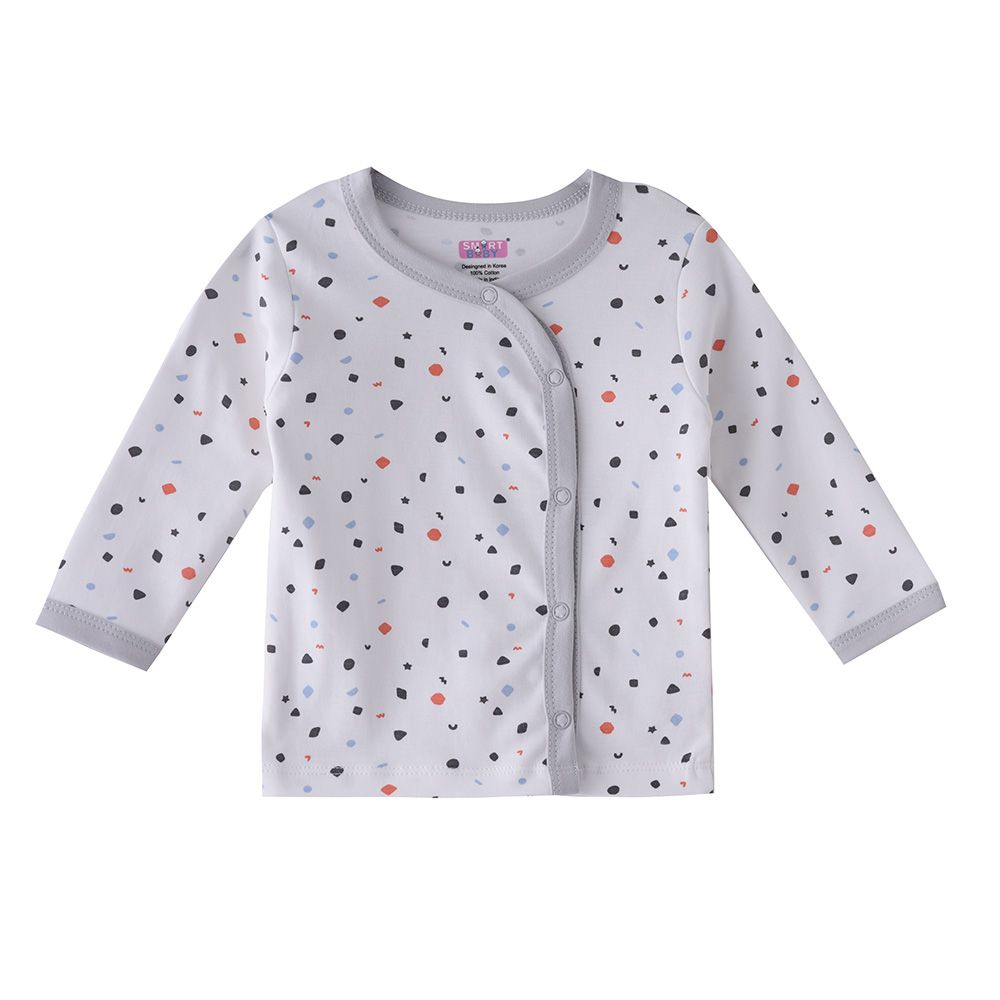 Smart Baby - Baby Boy Printed Full Sleeve Front Open Top - White