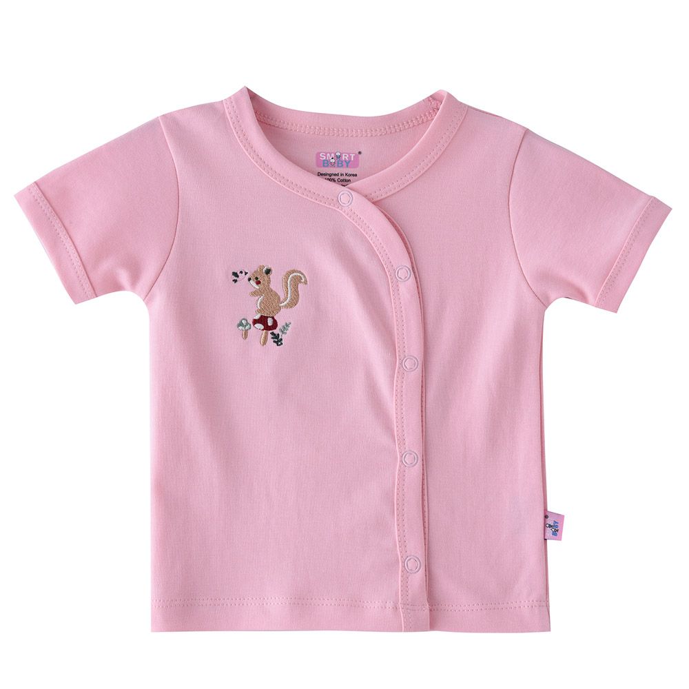 Smart Baby - Baby Girl Short Sleeve Front Open Top - Pink