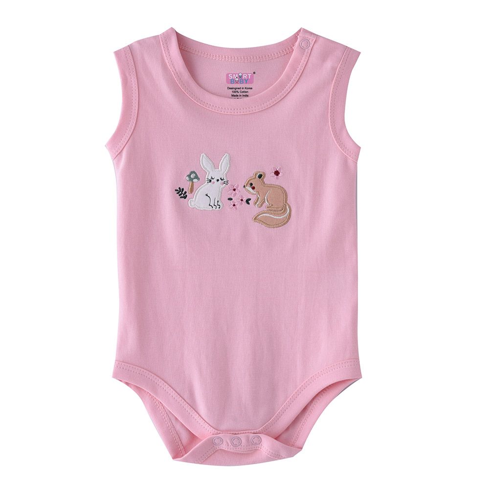 Smart Baby - Baby Girl Placement Embroidery Sleeveless Bodysuit - Pink