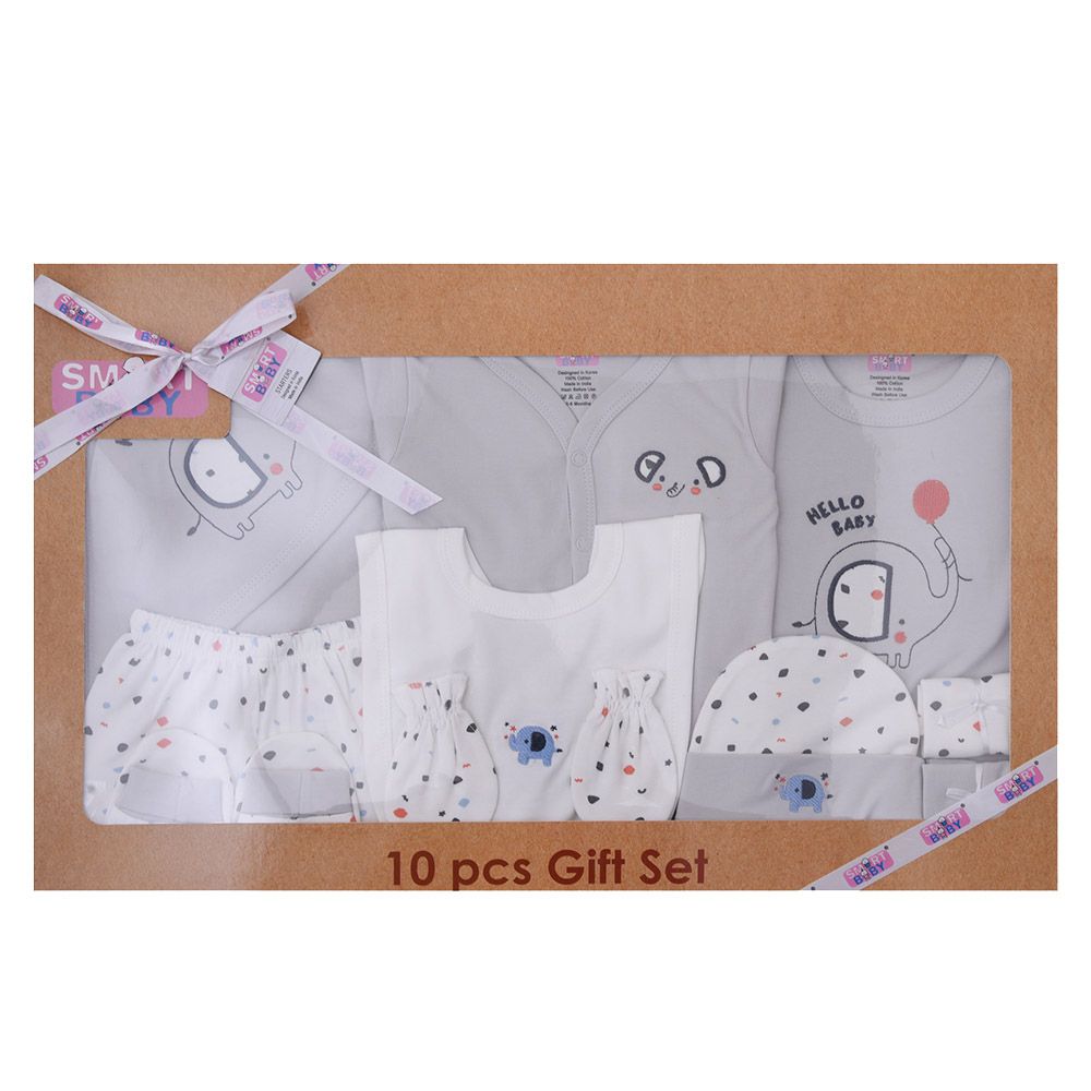 Smart Baby - 10pc-Set - Baby Boy Elephant Gift Set - Grey