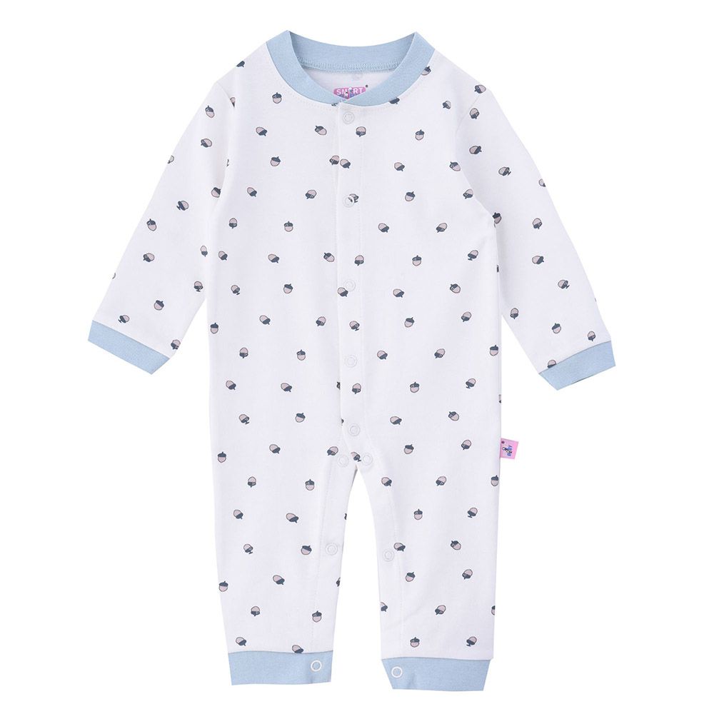 Smart Baby - Baby Boy Printed Openfeet Sleepsuit - White/Blue