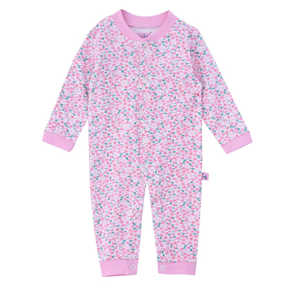 Smart Baby - Baby Girl Openfeet Floral Sleepsuit - Pink