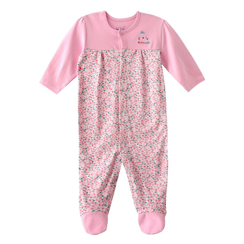 Smart Baby - Baby Girl Closefeet Floral Sleepsuit - Pink