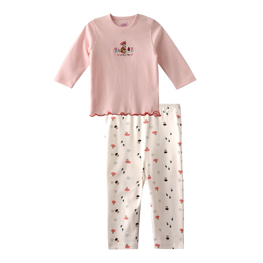 Smart Baby - 2pc-Set - Baby Girl Long Sleeves T-Shirt And Pyjama - Pink