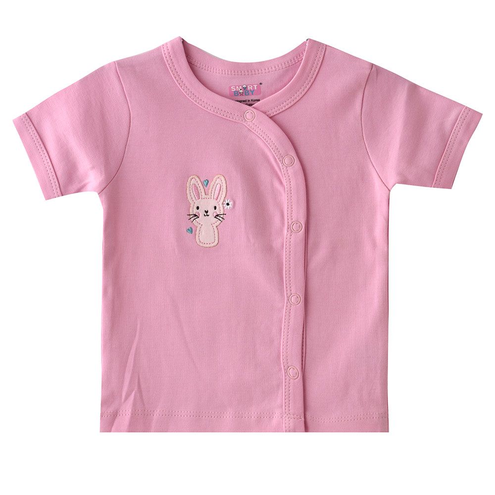 Smart Baby - Baby Girl Half Sleeve Front Open Top - Pink