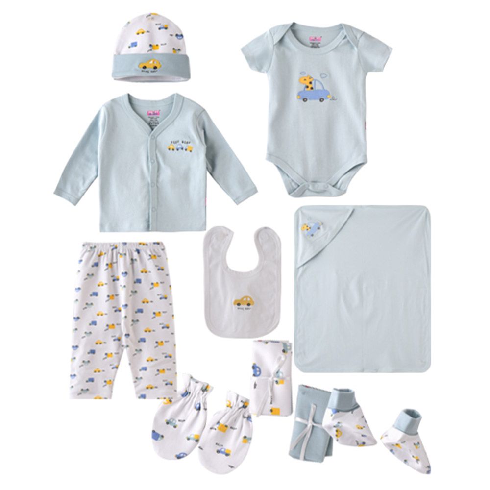 Smart Baby - 10pc-Set - Baby Boy Printed Gift Set - Blue/White