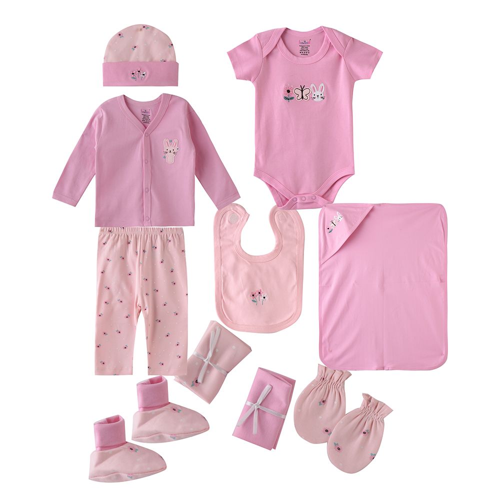 Smart Baby - 10pc-Set - Baby Girl Printed Gift Set - Pink