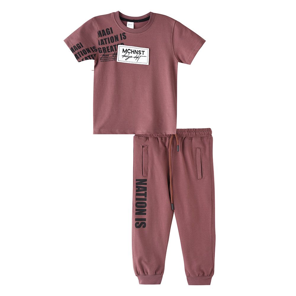 Genius - 2pc-Set - Boy's Half Sleeve T-Shirt w/ Pants - Deep Mauve