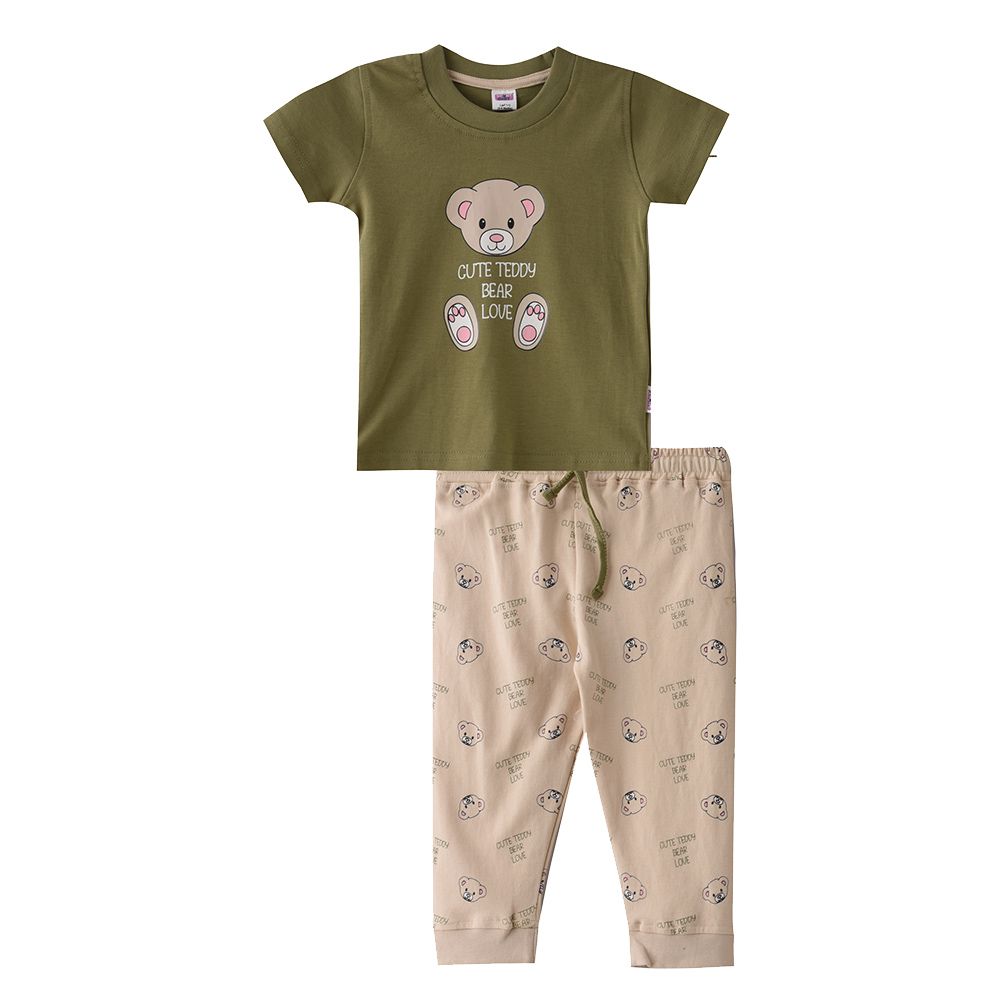 Smart Baby - 2pc-Set - Baby Boy Half Sleeve T-Shirt And Pants - Sage/Cream