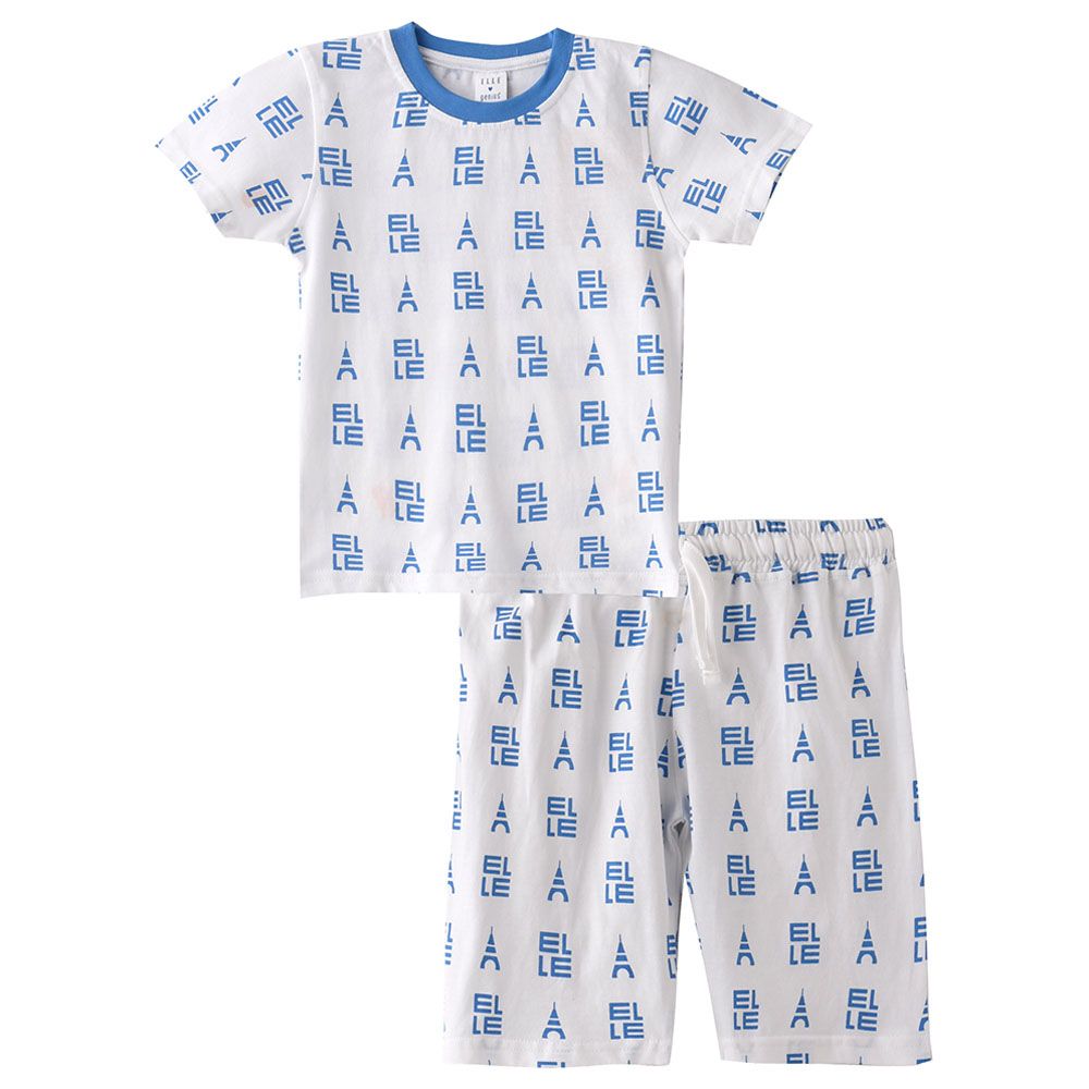 Genius - 2pc-Set - Boy Half Sleeve Print T-shirt With Bermuda - White/Blue