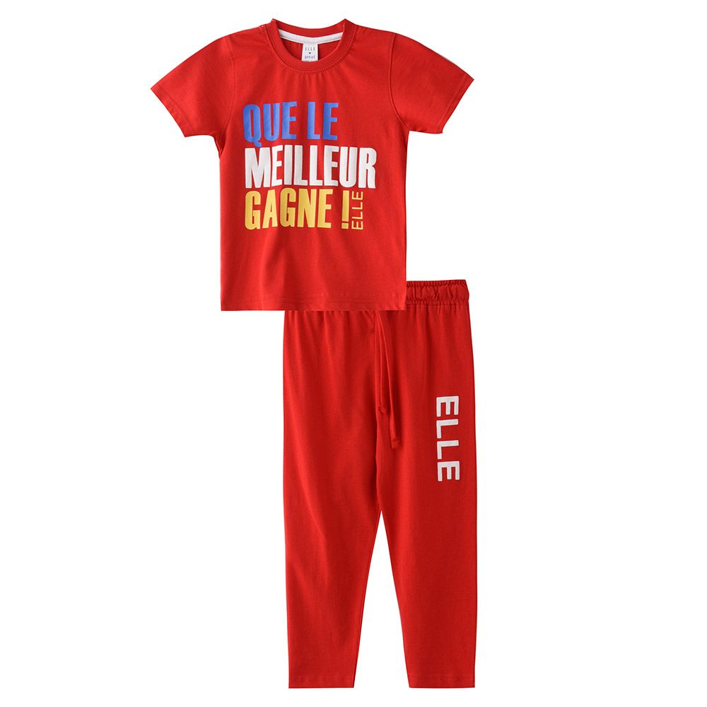 Genius - 2pc-Set - Boy's Printed Half Sleeve T-Shirt w/ Pants - Red