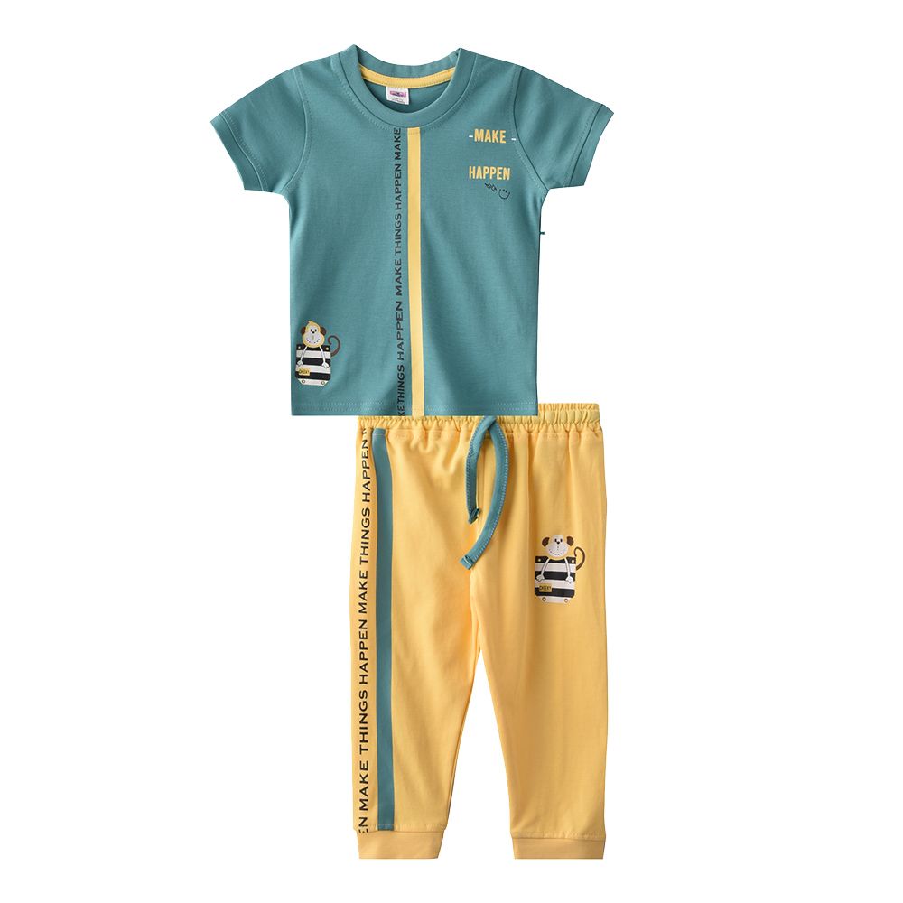 Smart Baby - 2pc-Set - Baby Boy T-Shirt And Pants - Green/Yellow