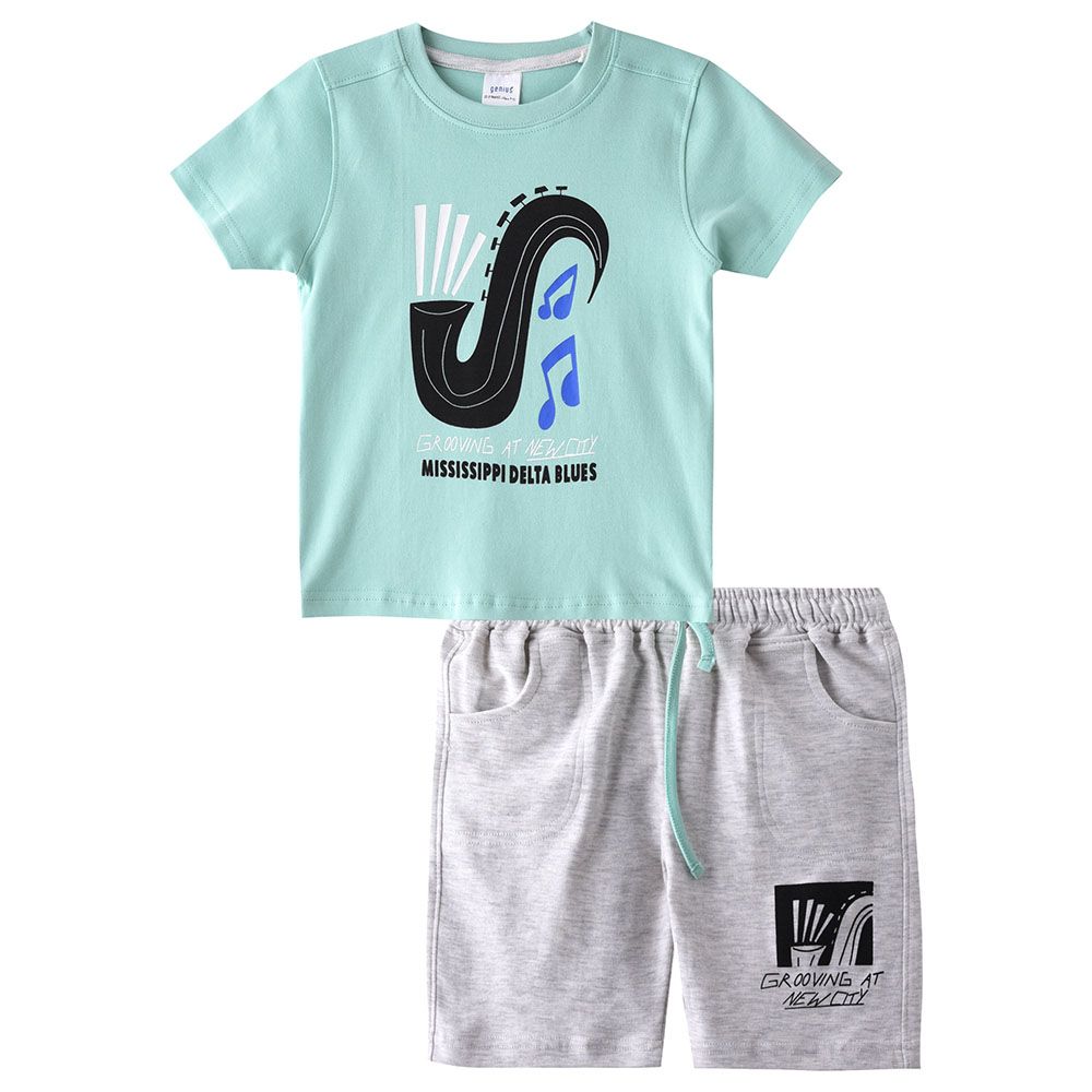 Genius - 2pc-Set - Boy Printed Half Sleeve T-shirt With Bermuda