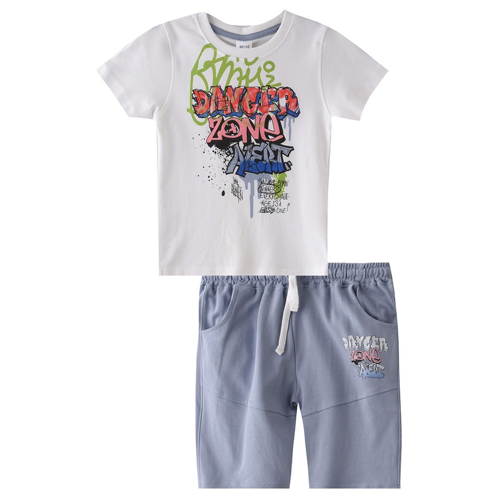 Genius - 2pc-Set - Boy Half Sleeve T-shirt With Bermuda - Blue/White