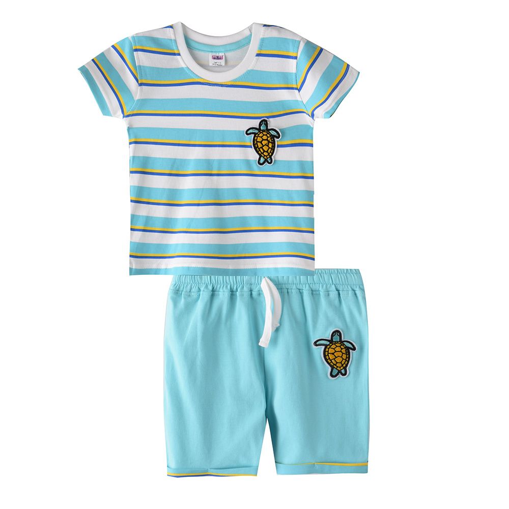 Smart Baby - 2pc-Set - Striped T-Shirt w/ Bermuda Shorts - Blue