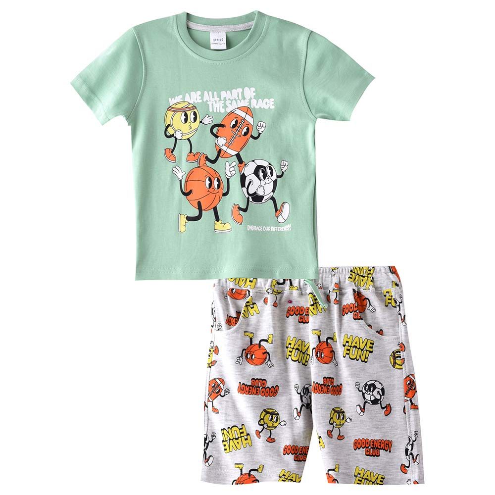 Genius - 2pc-Set - Boy Ball Printed Half Sleeve T-shirt With Bermuda