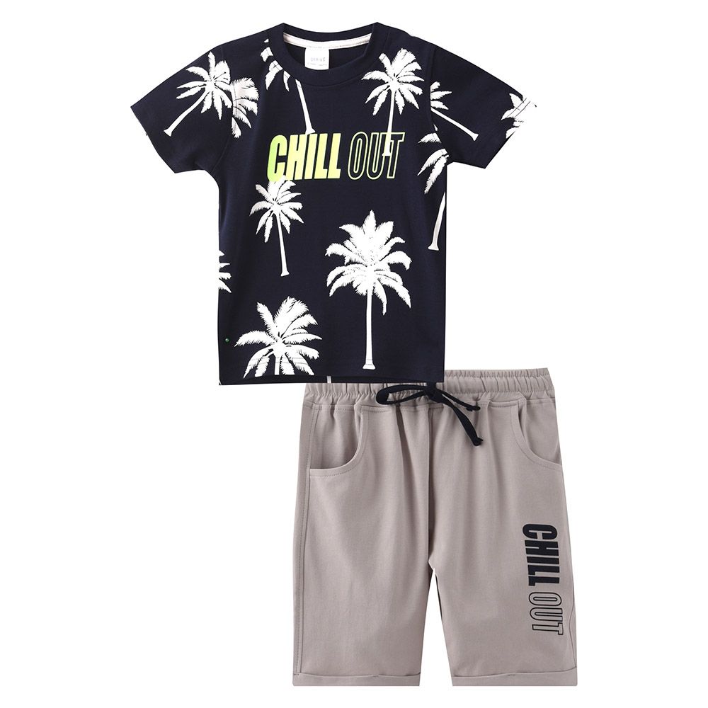 Genius - 2pc-Set - Boy's Short Sleeve T-Shirt w/ Bermuda Shorts - Navy/Grey