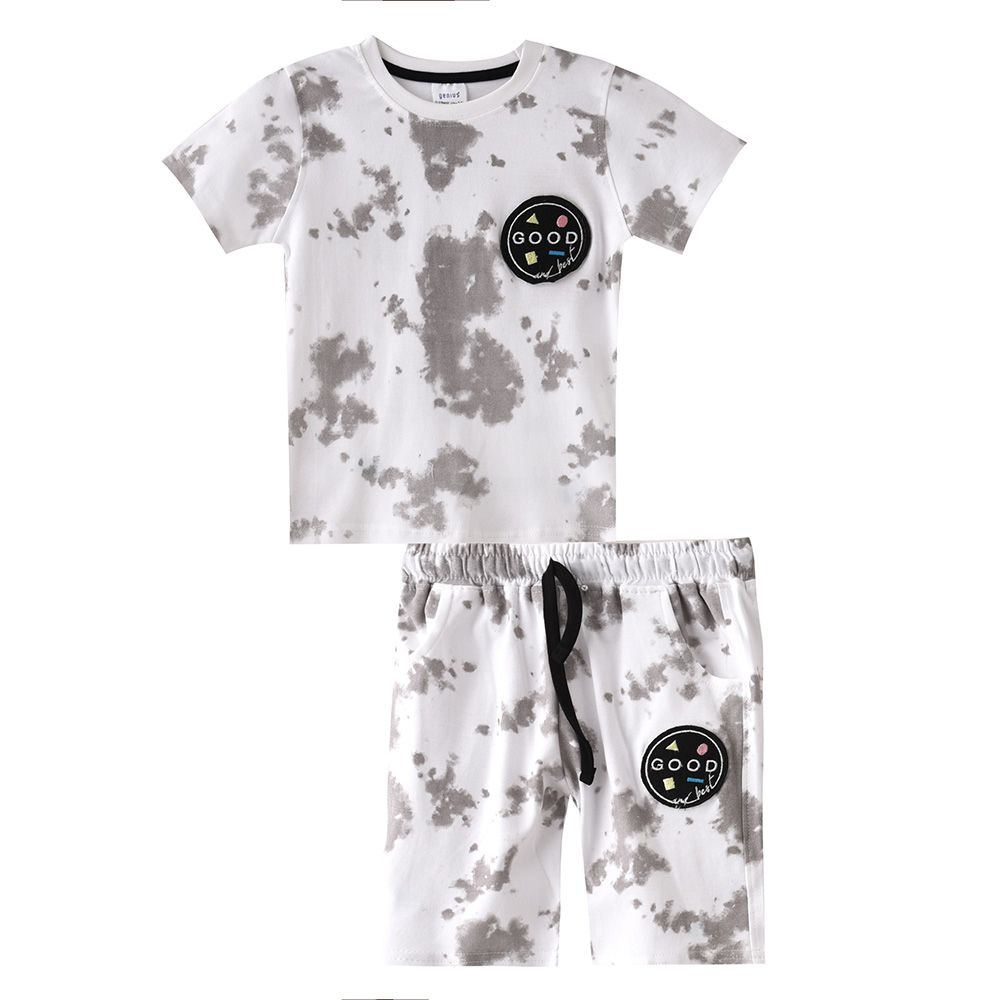 Genius - 2pc-Set - Boy's Printed Half Sleeve T-Shirt w/ Bermuda Shorts - White