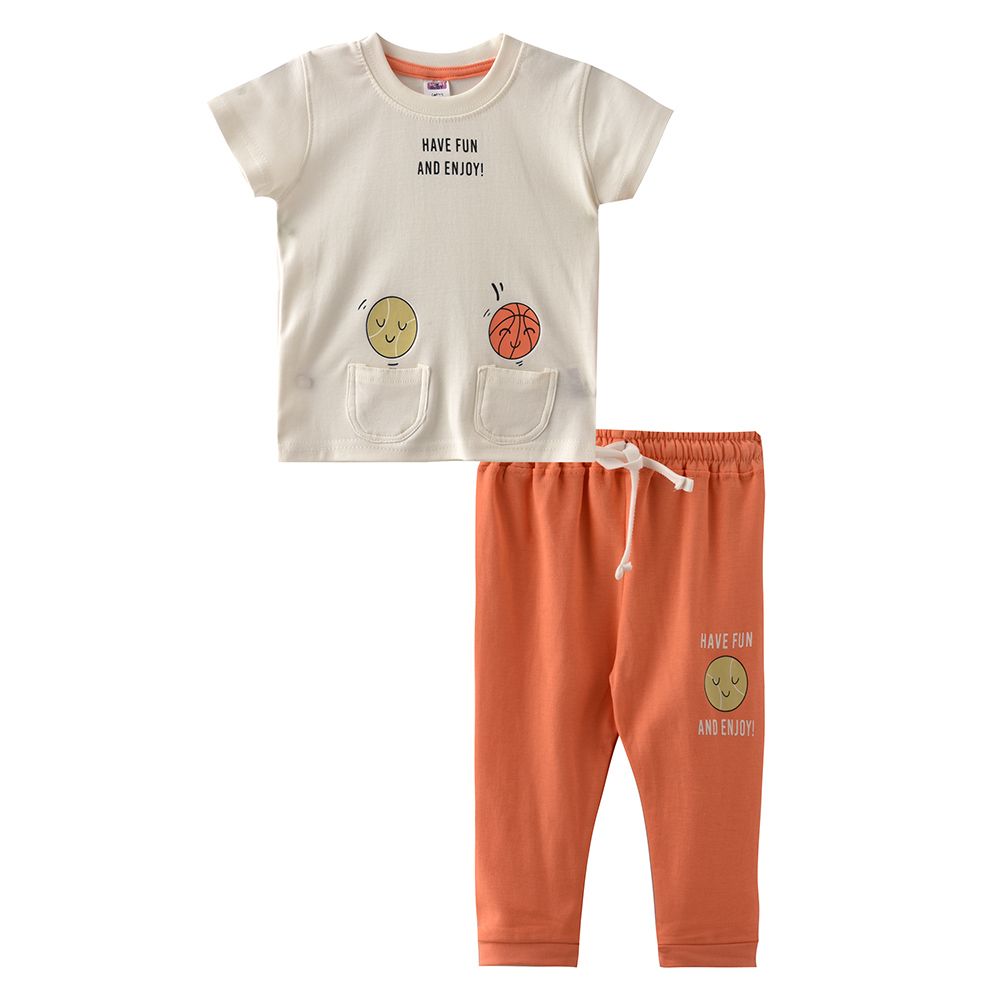 Smart Baby - 2pc-Set - Baby Boy T-Shirt w/ Pants - Cream