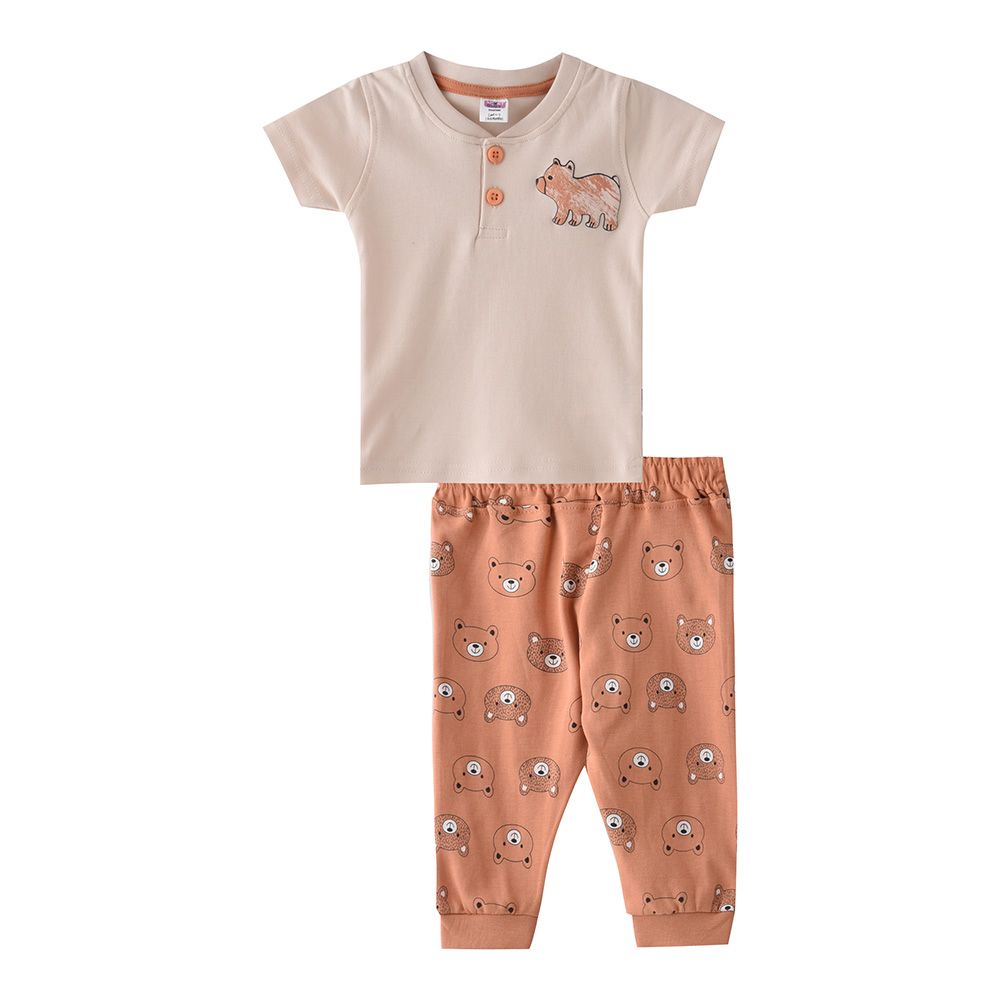 Smart Baby - 2pc-Set - Baby Boy Bear T-Shirt w/ Pants - Cream