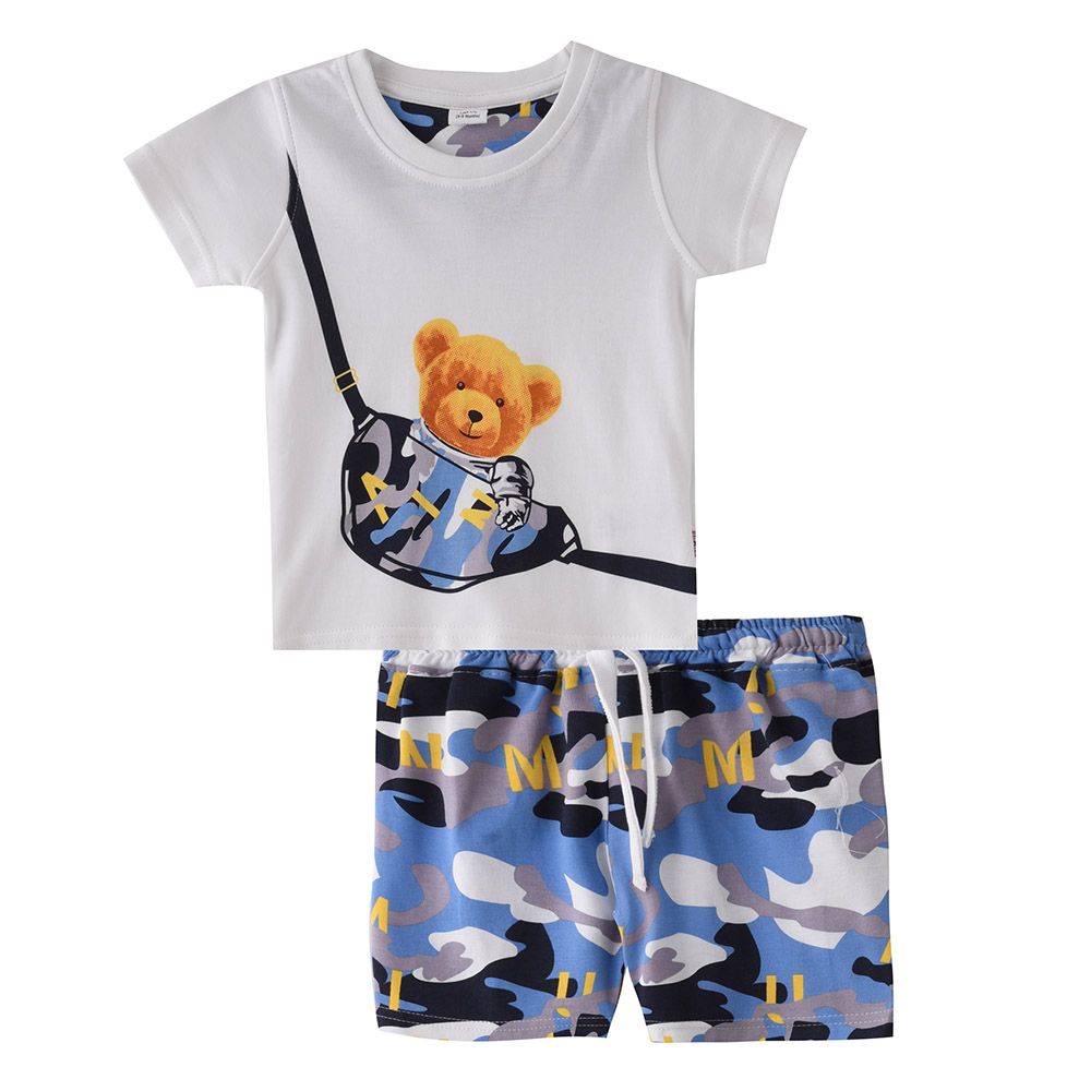 Smart Baby - 2pc-Set - Baby Boy T-Shirt w/ Bermuda Shorts - White