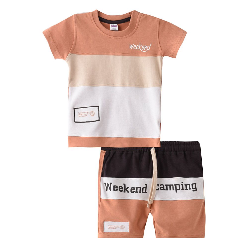 Smart Baby - 2pc-Set - Half Sleeve T-Shirt w/ Bermuda Shorts - Brown