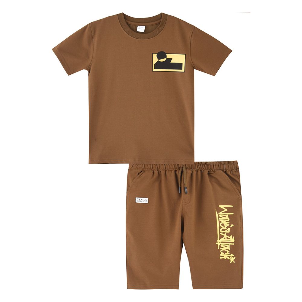 Genius - 2pc-Set - Boy's Short Sleeve T-Shirt w/ Bermuda Shorts - Brown