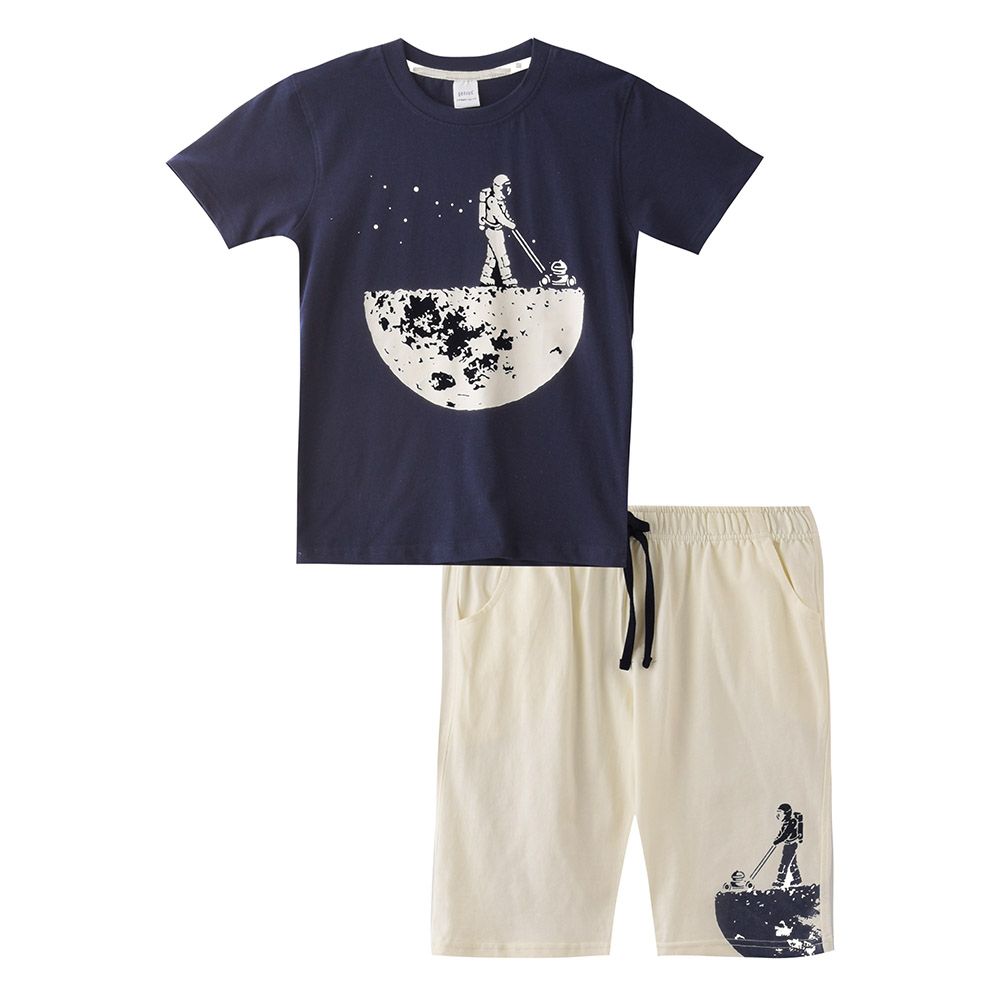 Genius - 2pc-Set - Boy's Half Sleeve T-Shirt w/ Bermuda Shorts - Dark Blue/White