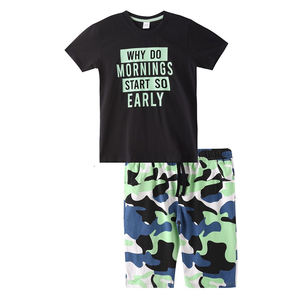 Genius - 2pc-Set - Boy's Printed Half Sleeve T-Shirt w/ Bermuda Shorts - Black