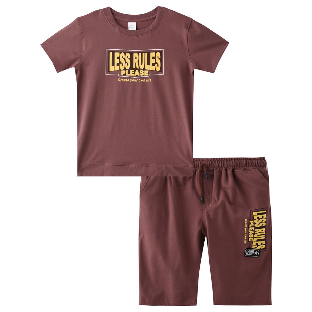 Genius - 2pc-Set - Boy Half Sleeve T-shirt With Bermuda - Dark Brown