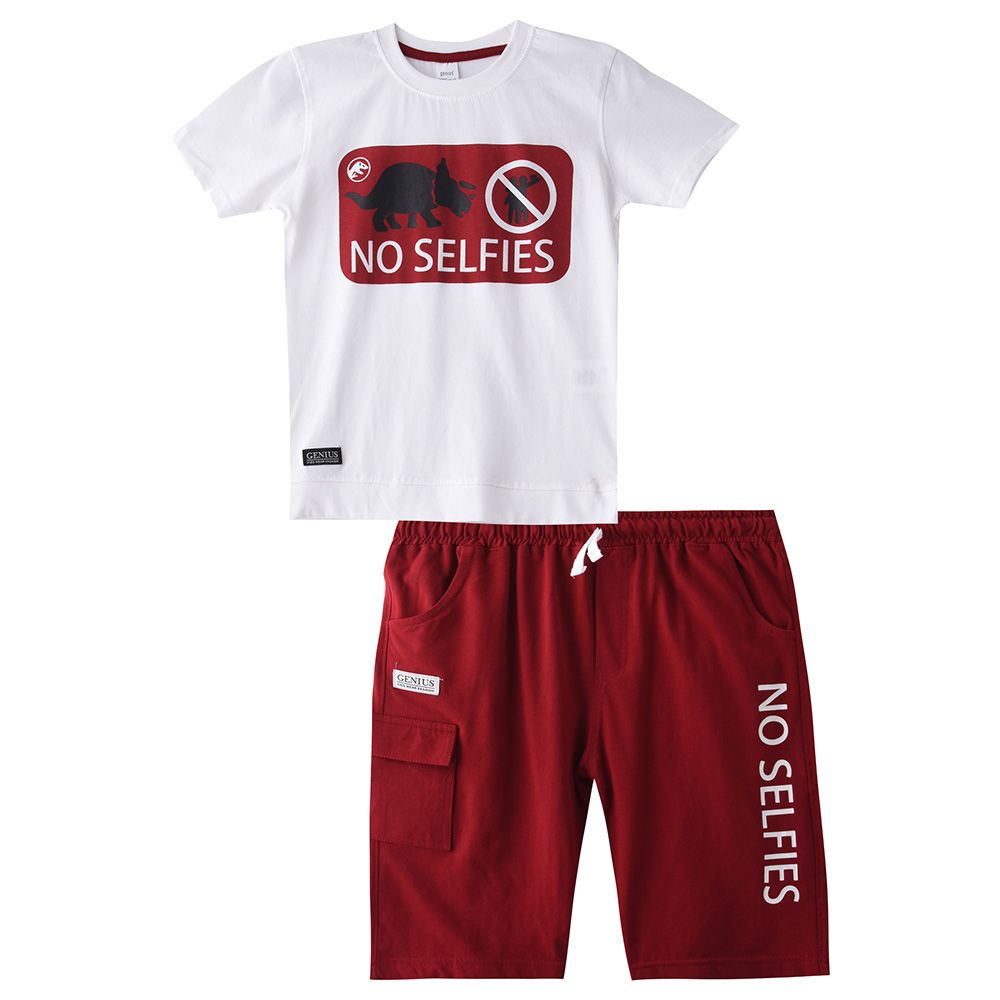 Genius - 2pc-Set - Boy Printed Half Sleeve T-shirt With Bermuda - White/Red