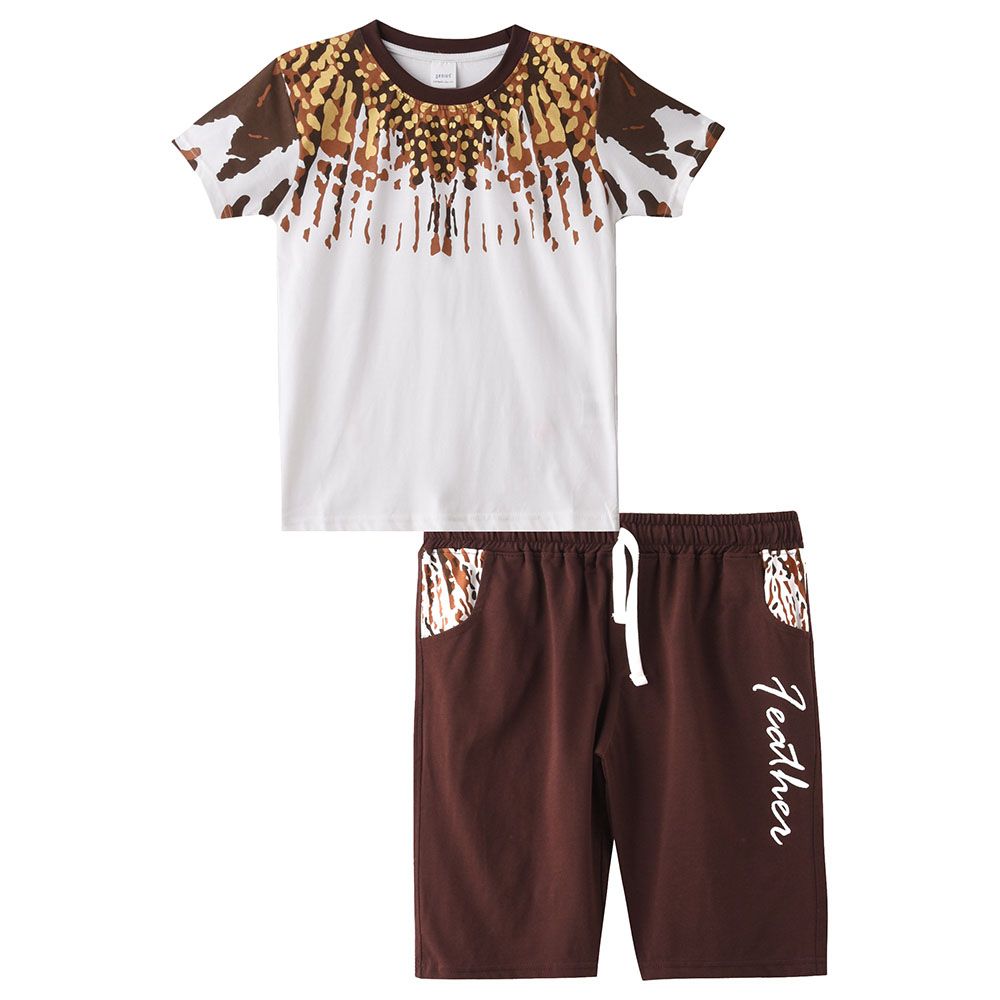 Genius - 2pc-Set - Boy Half Sleeve T-shirt With Bermuda - White/Brown