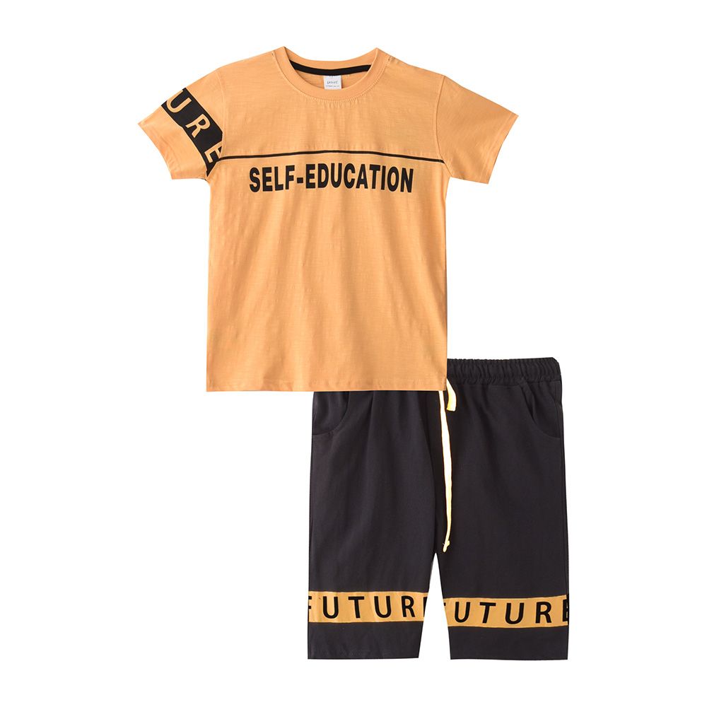 Genius - 2pc-Set - Boy's Half Sleeve T-Shirt w/ Bermuda Shorts - Yellow/Black