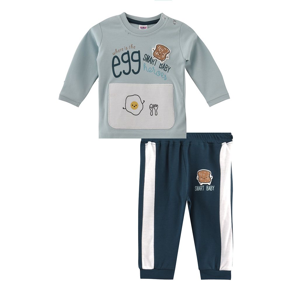 Smart Baby - 2pc-Set - Full Sleeve T-Shirt w/ Pants - Sky Blue