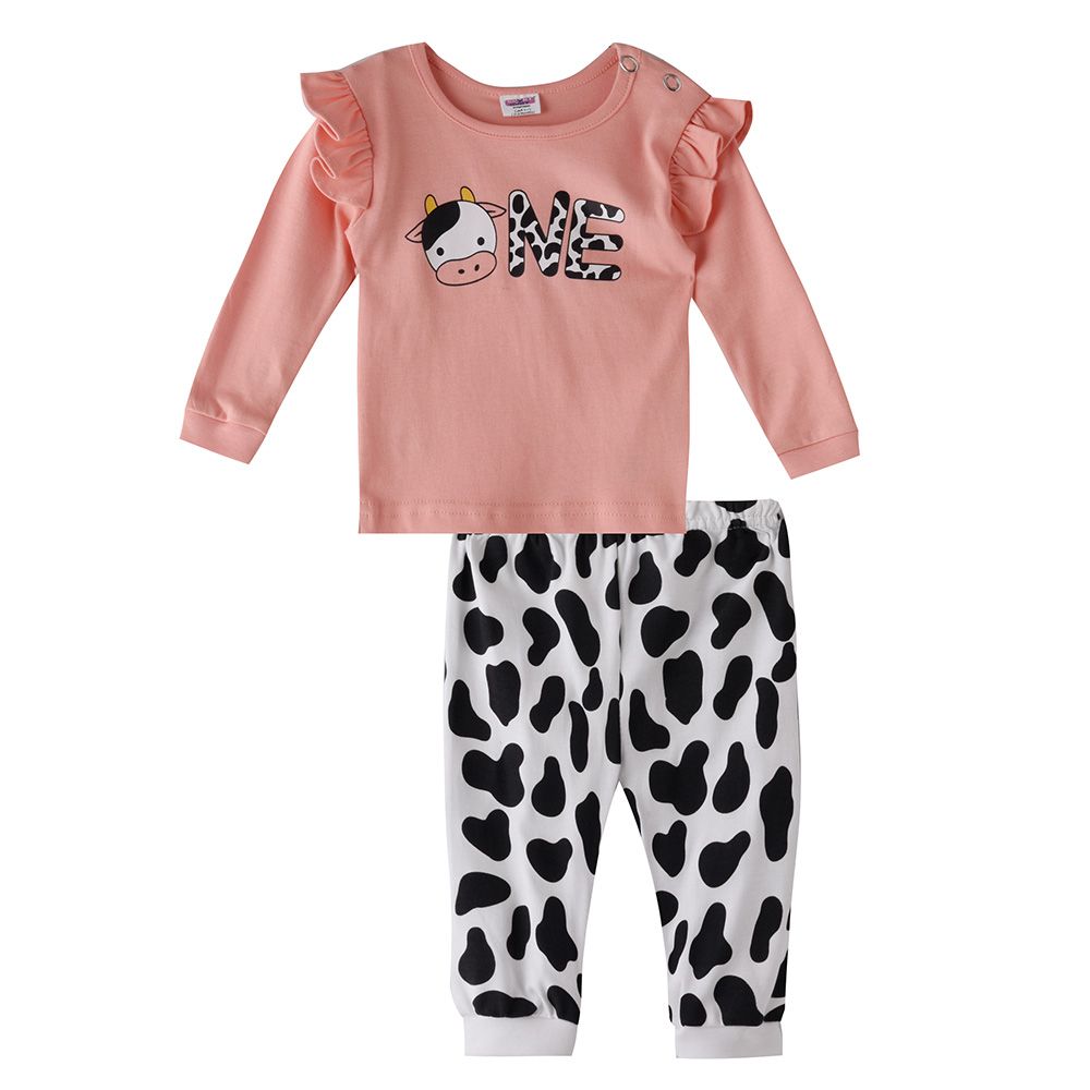 Smart Baby - 2pc-Set - T-Shirt w/ Printed Pants - Peach