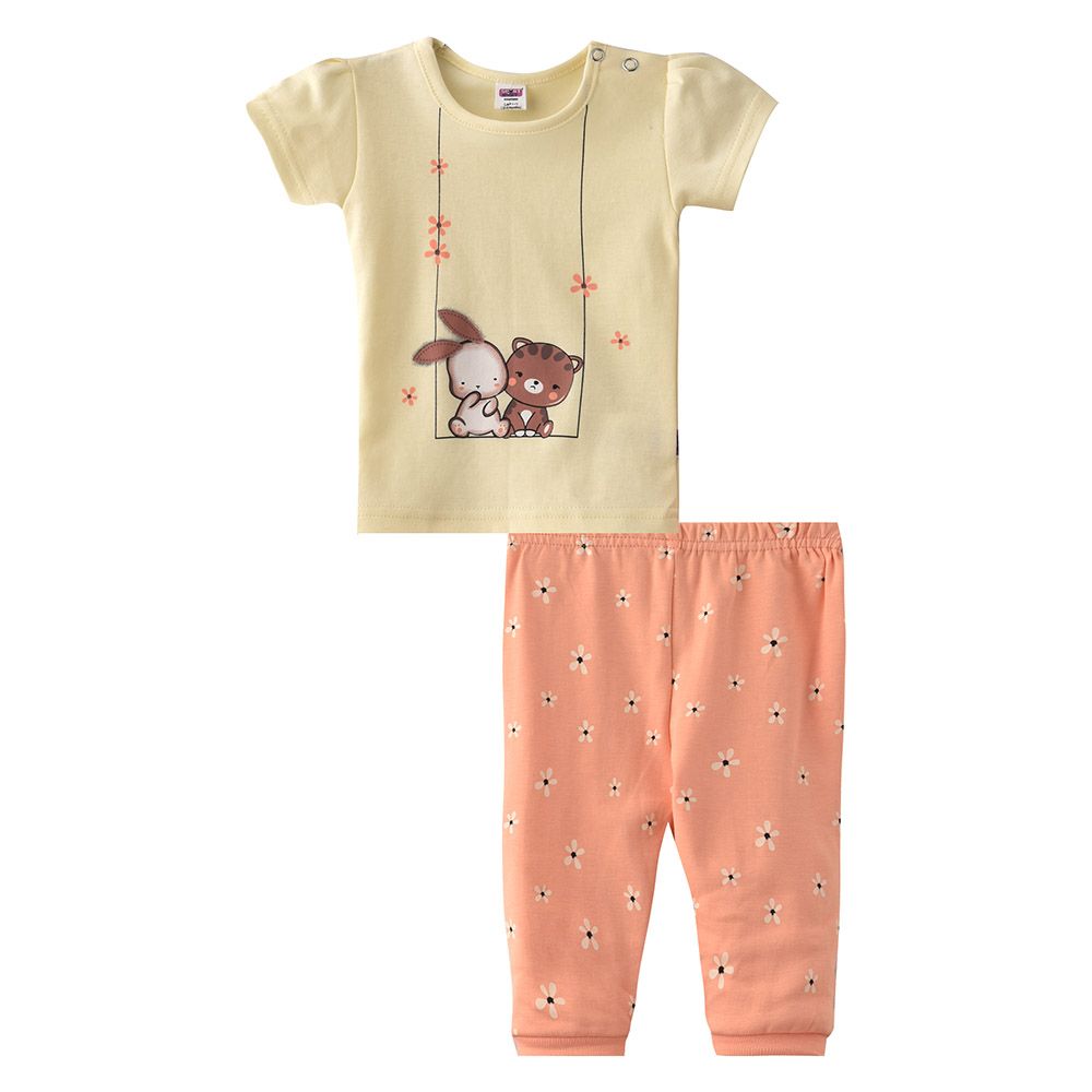 Smart Baby - 2pc-Set - Baby Girl T-Shirt w/ Pants - Yellow/Peach