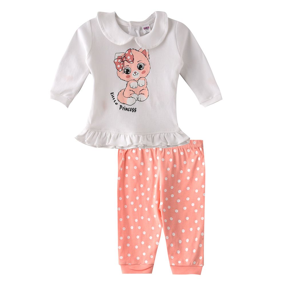 Smart Baby - 2pc-Set - Baby Girl T-Shirt w/ Pants - White