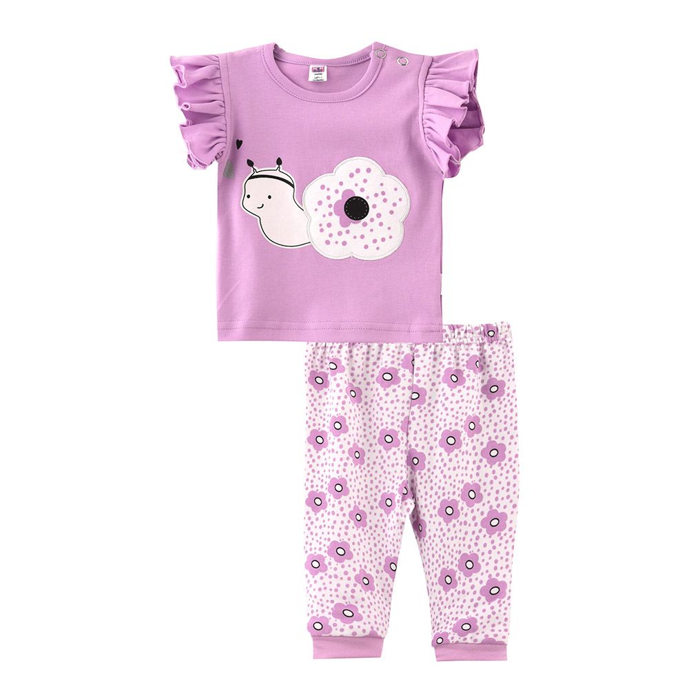 Smart Baby - 2pc-Set - Half Sleeve T-Shirt w/ Pants - Mauve/White