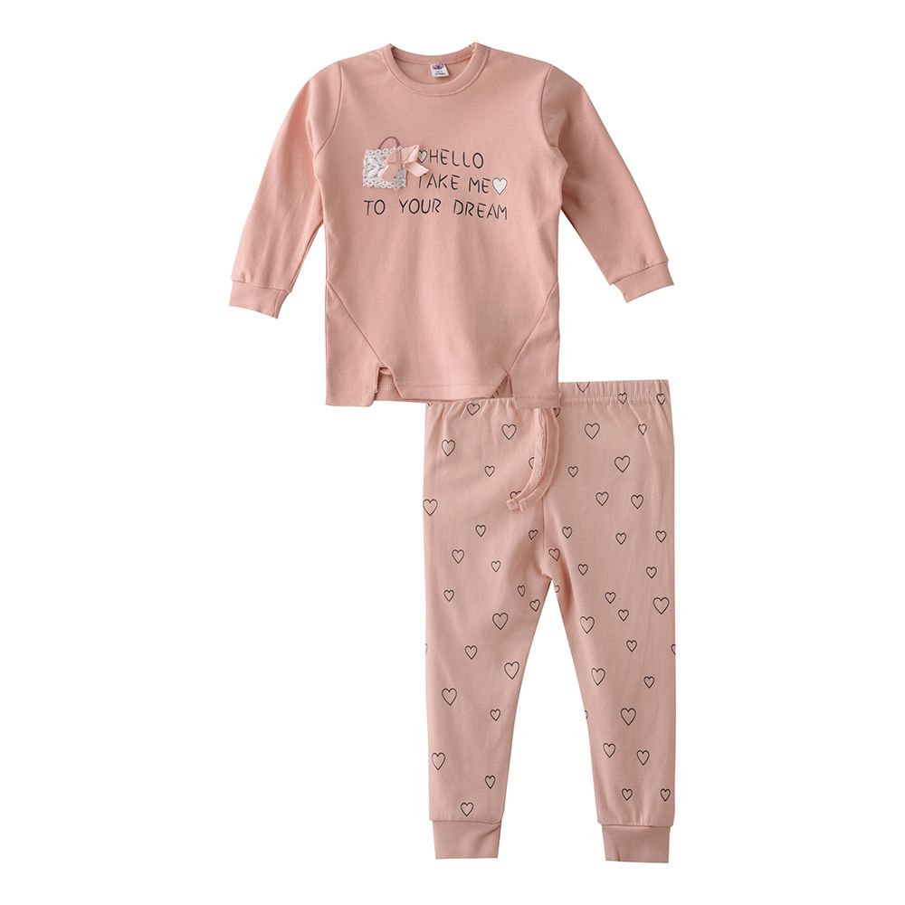 Smart Baby - 2pc-Set - Baby Girl T-Shirt And Pants - Light Peach