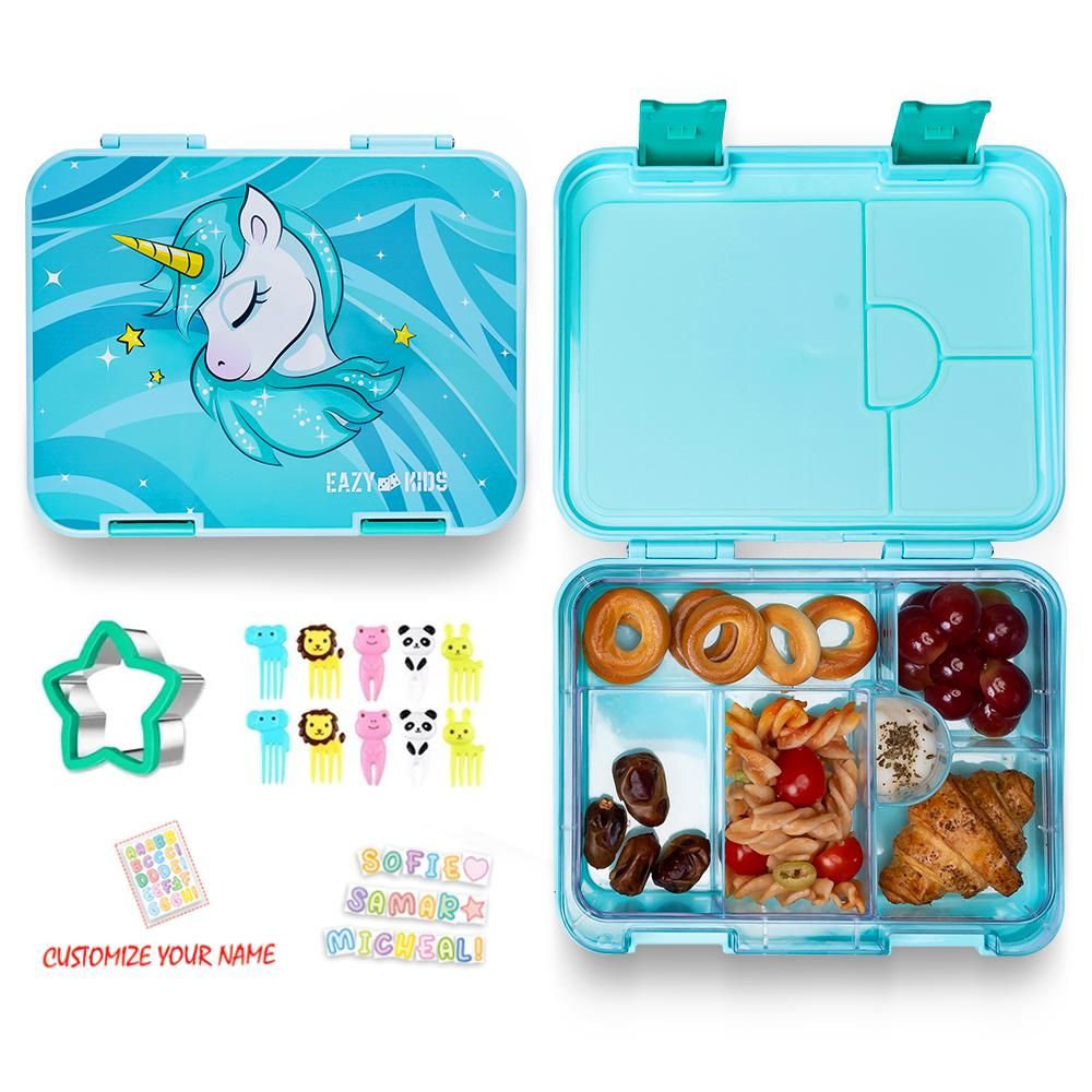 Eazy Kids - Bento Lunch Box w/ Sandwich Cutter Set - Unicorn Green