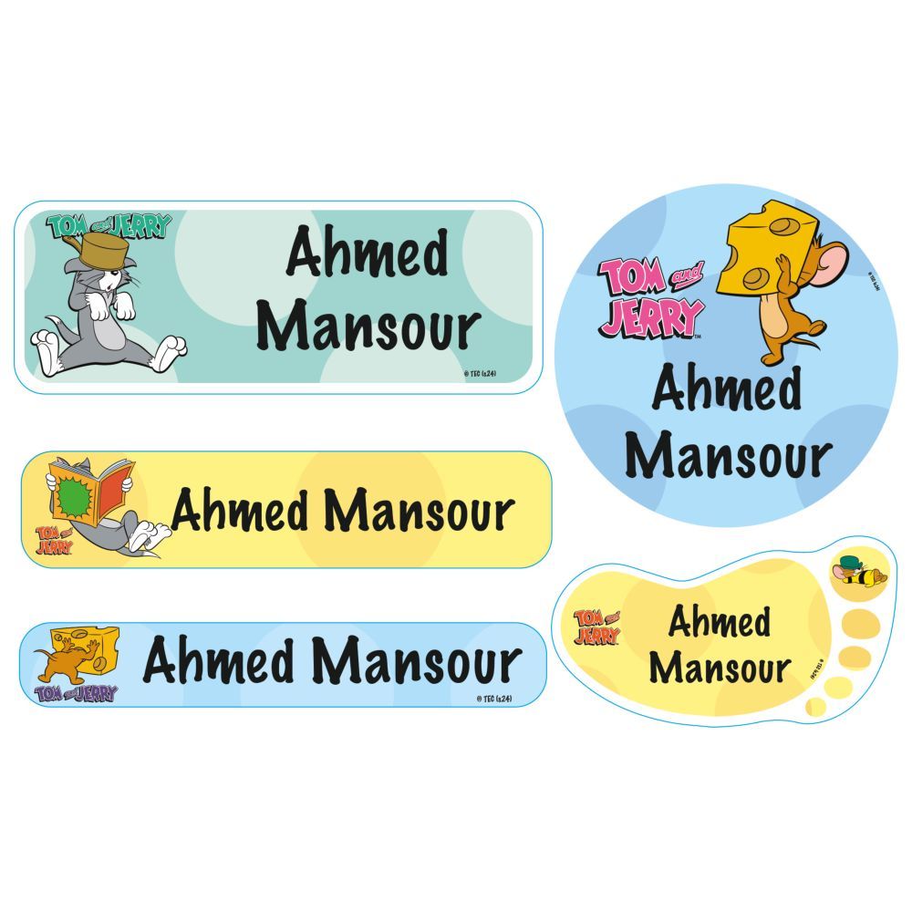 Essmak - Personalised Tom And Jerry Labels - Yellow/Blue - 74pcs