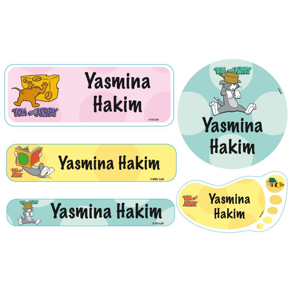 Essmak - Personalised Tom And Jerry Labels - Pink/Yellow/Blue - 74pcs