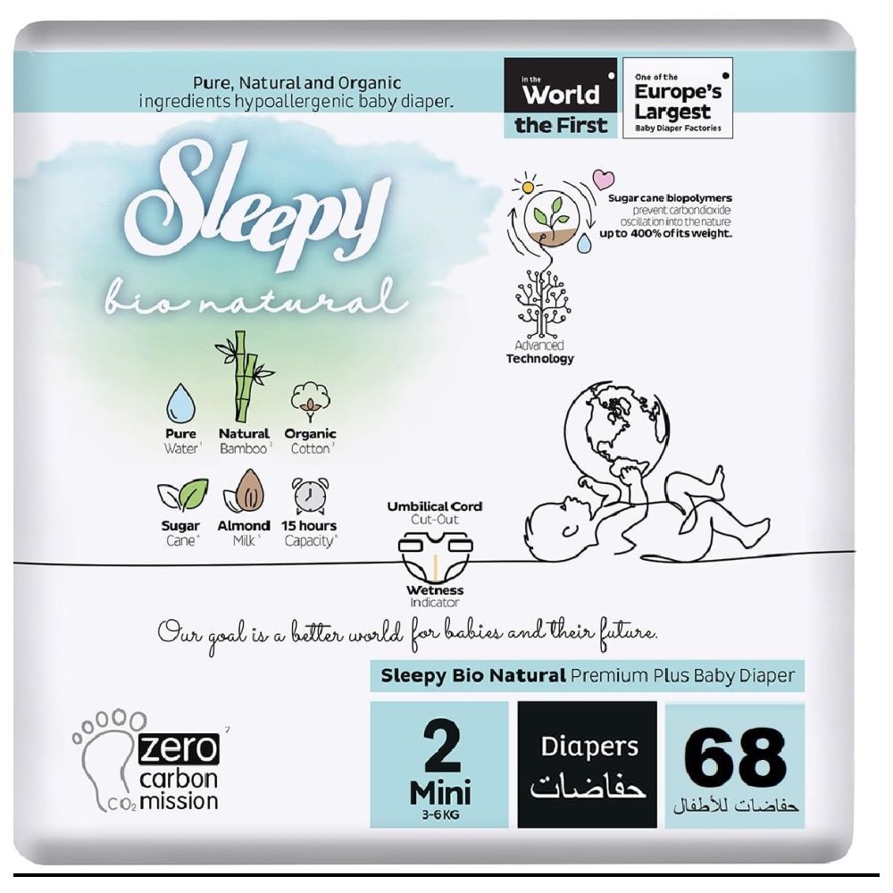 Sleepy - Bio Natural Premium Diapers - Size 2 - 3-6 Kg - 68 Count